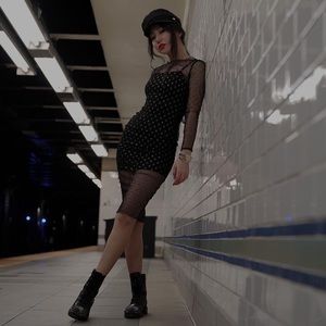 Revolve Black mesh dress , Christmas party dress , cocktail dress, datenight